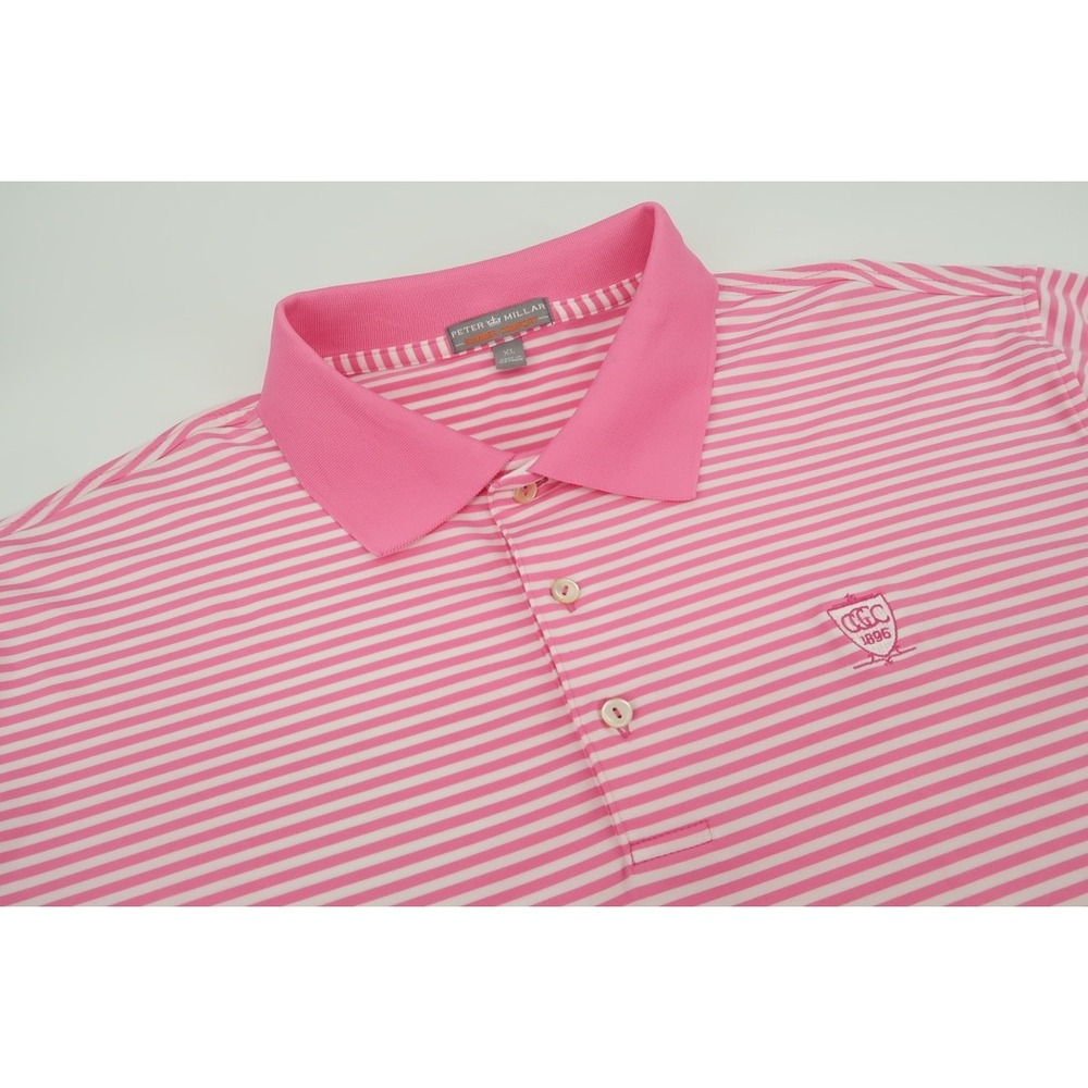 Peter Millar Summer Comfort‎ Polo Shirt Mens XL Pink Striped Golf Performance